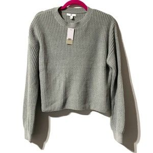 BP Cleo Sweater Women's Size S Grey Heather Chunky Rib Knit Cotton Crop Crewneck